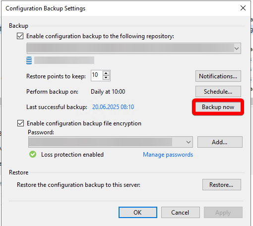 Configuration Backup Settings