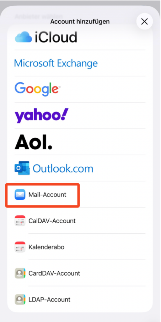 Schritt 7: Mail-Account auswählen