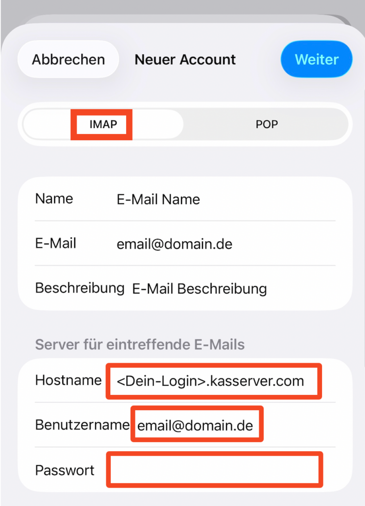Schritt 9: Servereinstellungen konfigurieren Eingehende