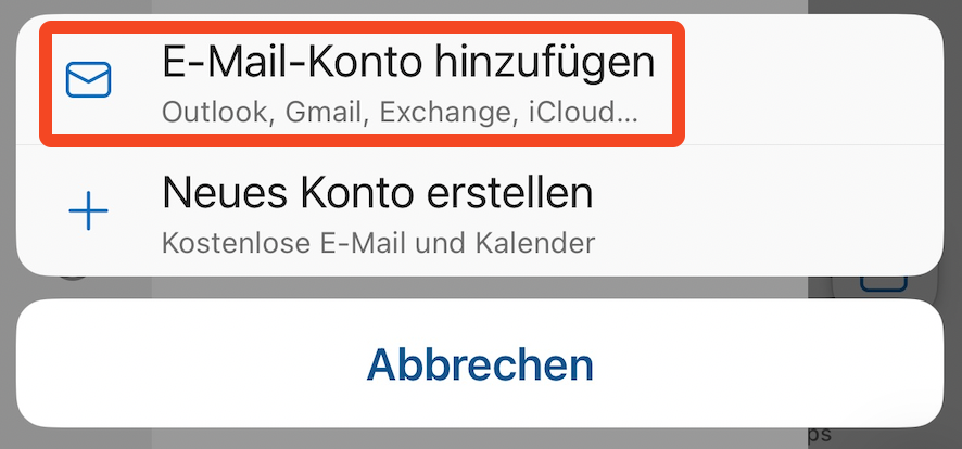 Schritt 3: E-Mail-Konto auswählen
