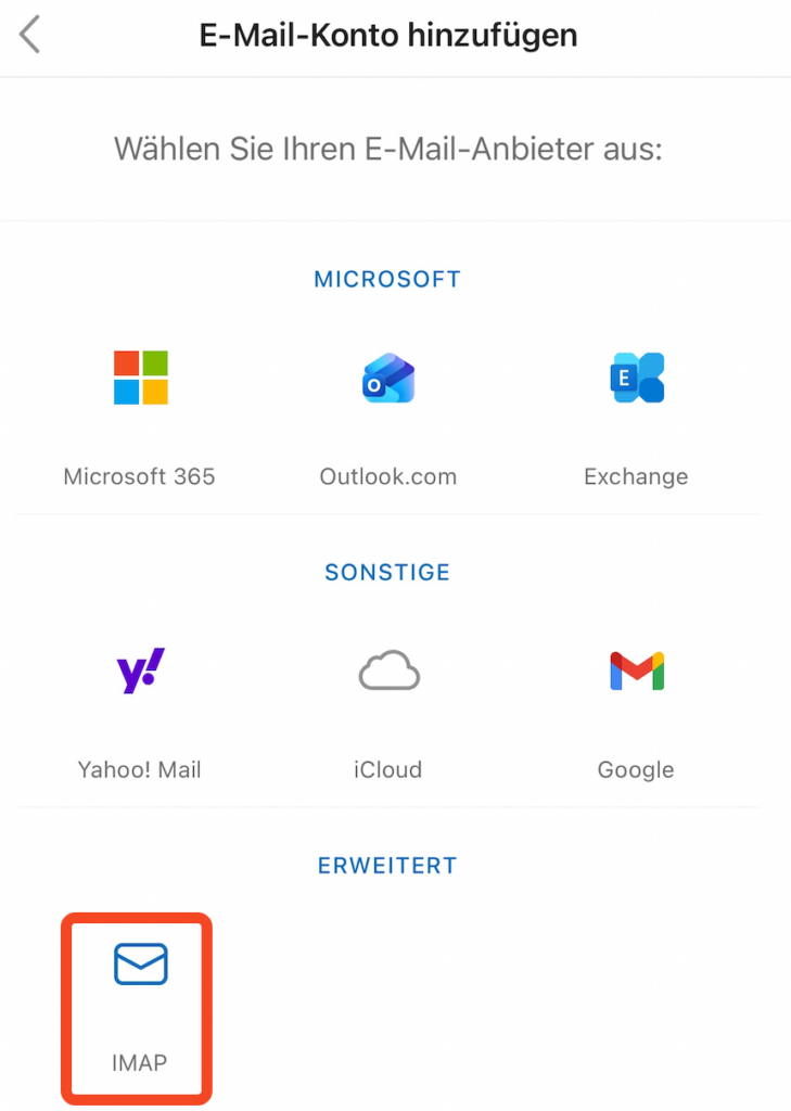 Schritt 7: IMAP auswählen
