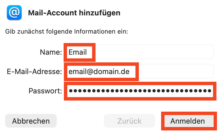 Schritt 5: Zugangsdaten eingeben